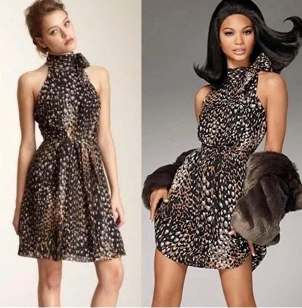 Trina Turk Madame Blanche Silk Animal Print Halter Cocktail Dress Size 2
